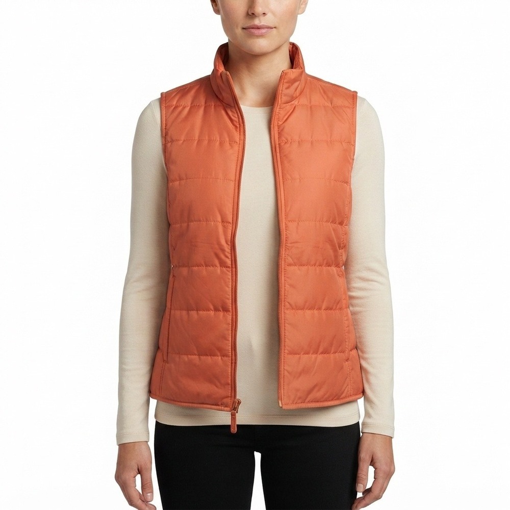Catalina Vest Womens Large Quilted Puffer Vest Burnt Orange Full Zip Mock Neck